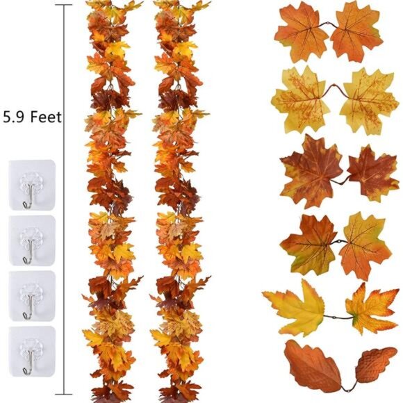 House 2 Pack Fall Maple Leaf Garland - 5.9Ft/Piece Hanging Vine Artificial - Picture 3 of 8